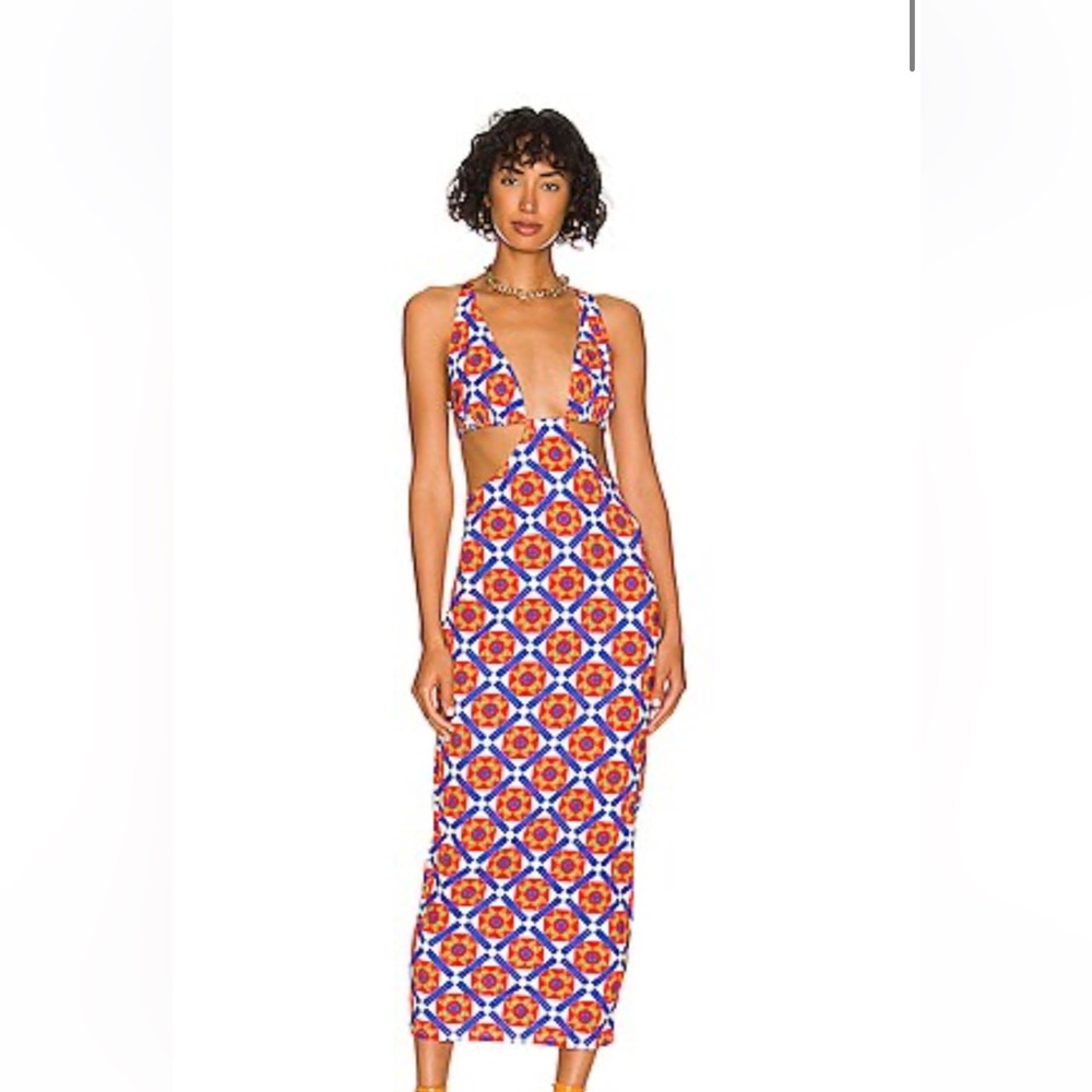 WeWoreWhat Blue & Orange Geometric Cutout Maxi Dress